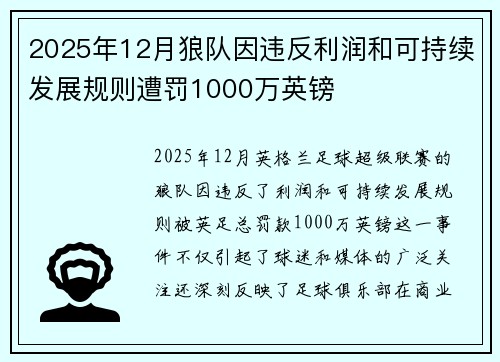 2025年12月狼队因违反利润和可持续发展规则遭罚1000万英镑