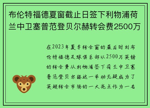 布伦特福德夏窗截止日签下利物浦荷兰中卫塞普范登贝尔赫转会费2500万英镑